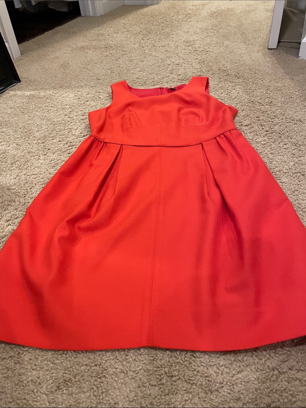 J. Crew orange-Red Sleeveless Fit-and-Flare Dress with pockets!